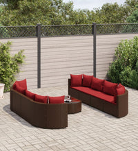9-tlg. Garten-Sofagarnitur mit Kissen Braun Poly Rattan