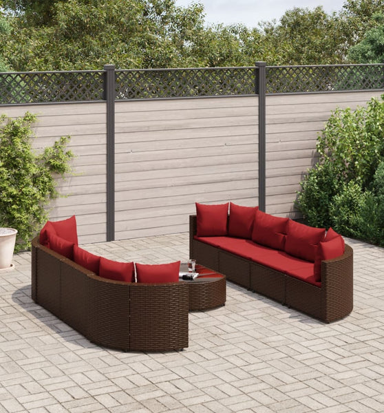 9-tlg. Garten-Sofagarnitur mit Kissen Braun Poly Rattan