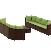 9-tlg. Garten-Sofagarnitur mit Kissen Braun Poly Rattan