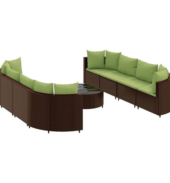 9-tlg. Garten-Sofagarnitur mit Kissen Braun Poly Rattan