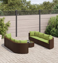 9-tlg. Garten-Sofagarnitur mit Kissen Braun Poly Rattan