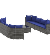 9-tlg. Garten-Sofagarnitur mit Kissen Grau Poly Rattan