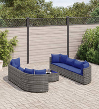 9-tlg. Garten-Sofagarnitur mit Kissen Grau Poly Rattan