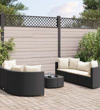 7-tlg. Garten-Sofagarnitur mit Kissen Schwarz Poly Rattan