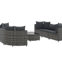 7-tlg. Garten-Sofagarnitur mit Kissen Grau Poly Rattan