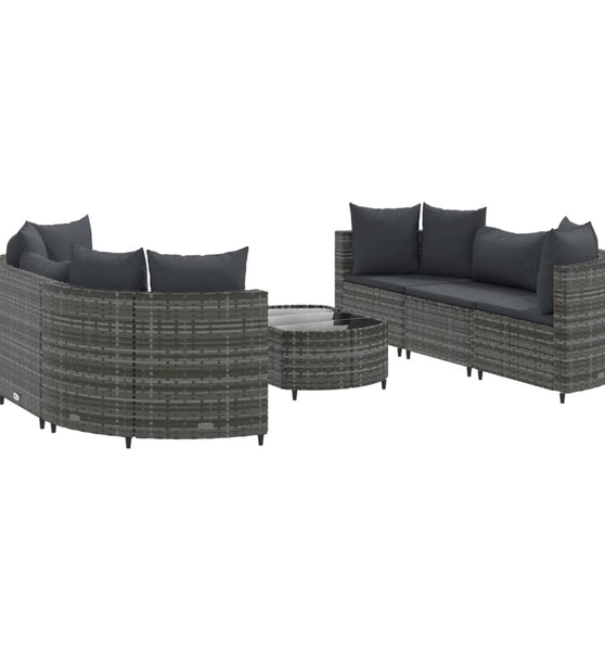 7-tlg. Garten-Sofagarnitur mit Kissen Grau Poly Rattan