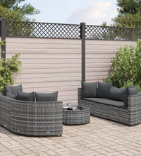 7-tlg. Garten-Sofagarnitur mit Kissen Grau Poly Rattan