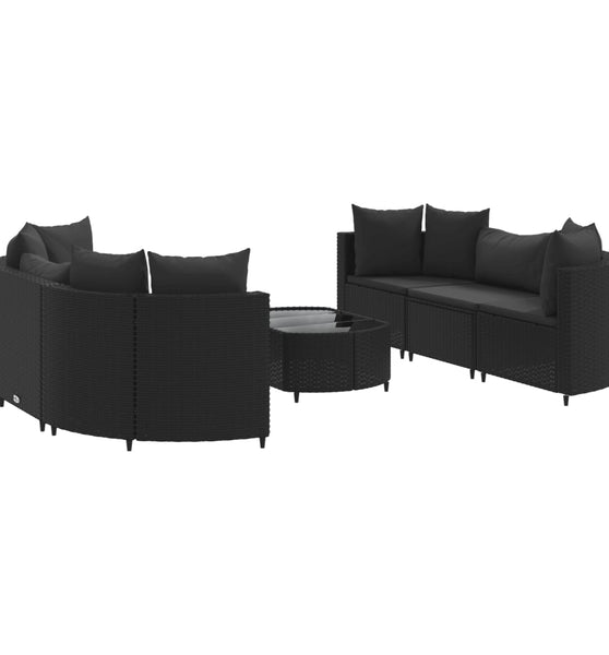7-tlg. Garten-Sofagarnitur mit Kissen Schwarz Poly Rattan