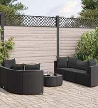 7-tlg. Garten-Sofagarnitur mit Kissen Schwarz Poly Rattan