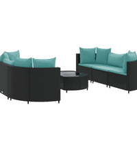 7-tlg. Garten-Sofagarnitur mit Kissen Schwarz Poly Rattan