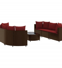 7-tlg. Garten-Sofagarnitur mit Kissen Braun Poly Rattan