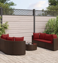 7-tlg. Garten-Sofagarnitur mit Kissen Braun Poly Rattan