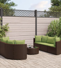 7-tlg. Garten-Sofagarnitur mit Kissen Braun Poly Rattan