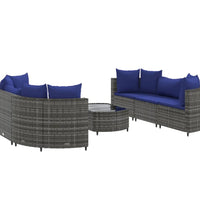 7-tlg. Garten-Sofagarnitur mit Kissen Grau Poly Rattan