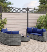 7-tlg. Garten-Sofagarnitur mit Kissen Grau Poly Rattan