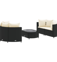 5-tlg. Garten-Sofagarnitur mit Kissen Schwarz Poly Rattan
