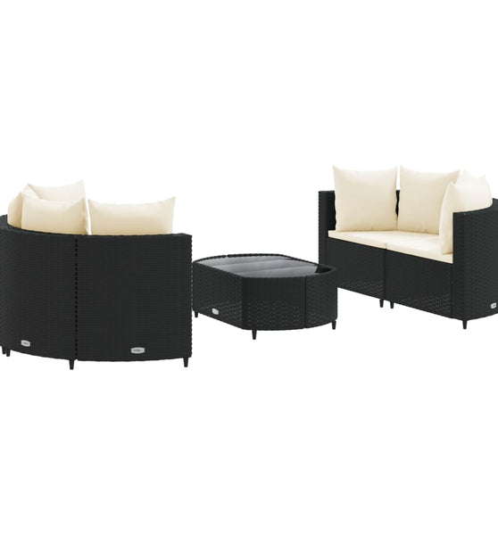 5-tlg. Garten-Sofagarnitur mit Kissen Schwarz Poly Rattan