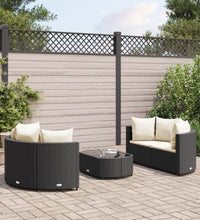 5-tlg. Garten-Sofagarnitur mit Kissen Schwarz Poly Rattan