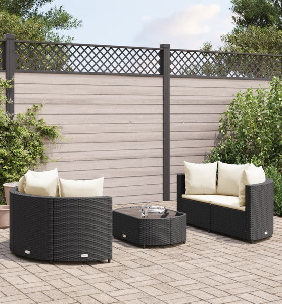 5-tlg. Garten-Sofagarnitur mit Kissen Schwarz Poly Rattan