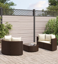 5-tlg. Garten-Sofagarnitur mit Kissen Braun Poly Rattan