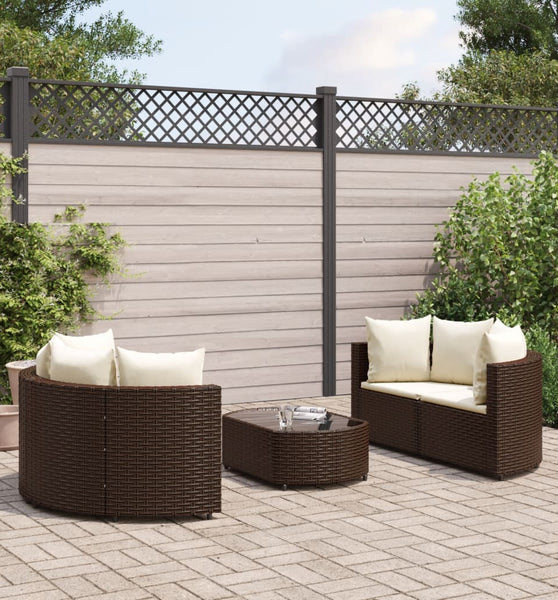 5-tlg. Garten-Sofagarnitur mit Kissen Braun Poly Rattan