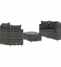 5-tlg. Garten-Sofagarnitur mit Kissen Grau Poly Rattan