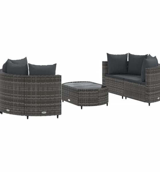 5-tlg. Garten-Sofagarnitur mit Kissen Grau Poly Rattan