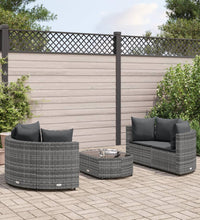 5-tlg. Garten-Sofagarnitur mit Kissen Grau Poly Rattan