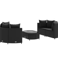 5-tlg. Garten-Sofagarnitur mit Kissen Schwarz Poly Rattan