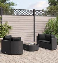 5-tlg. Garten-Sofagarnitur mit Kissen Schwarz Poly Rattan