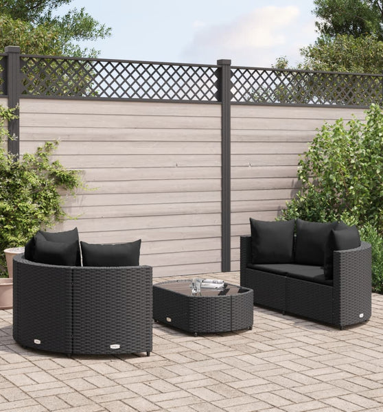 5-tlg. Garten-Sofagarnitur mit Kissen Schwarz Poly Rattan