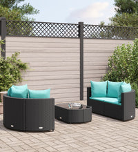 5-tlg. Garten-Sofagarnitur mit Kissen Schwarz Poly Rattan
