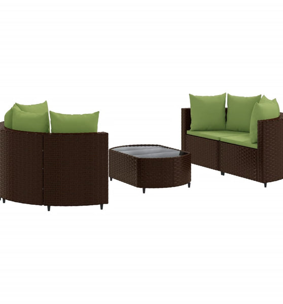 5-tlg. Garten-Sofagarnitur mit Kissen Braun Poly Rattan