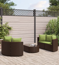 5-tlg. Garten-Sofagarnitur mit Kissen Braun Poly Rattan