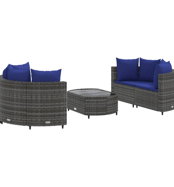 5-tlg. Garten-Sofagarnitur mit Kissen Grau Poly Rattan
