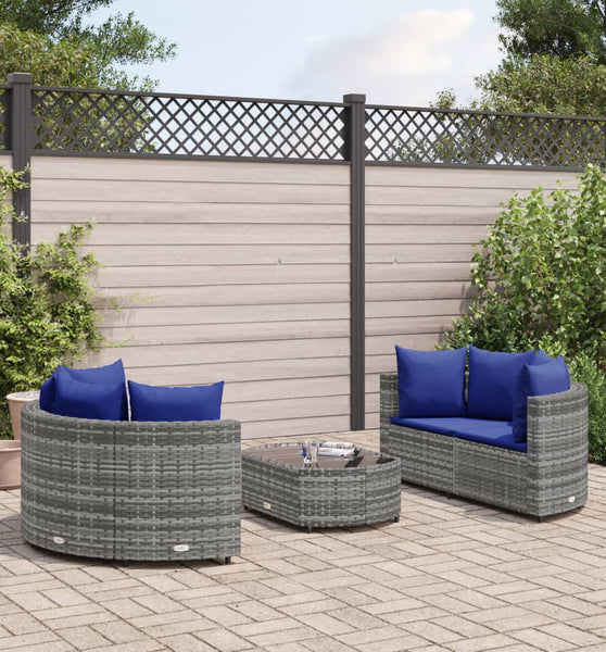 5-tlg. Garten-Sofagarnitur mit Kissen Grau Poly Rattan