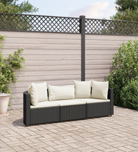 3-tlg. Garten-Sofagarnitur mit Kissen Schwarz Poly Rattan