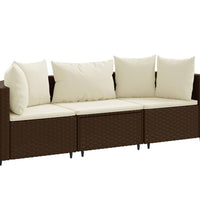 3-tlg. Garten-Sofagarnitur mit Kissen Braun Poly Rattan