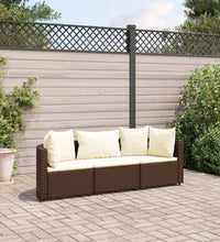 3-tlg. Garten-Sofagarnitur mit Kissen Braun Poly Rattan