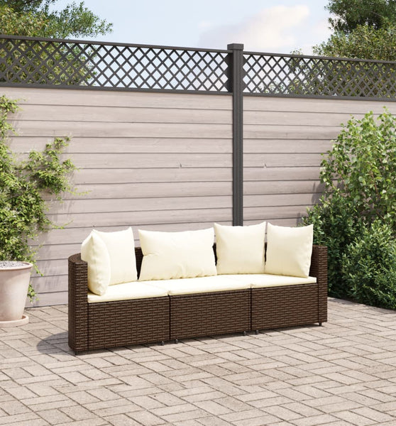 3-tlg. Garten-Sofagarnitur mit Kissen Braun Poly Rattan