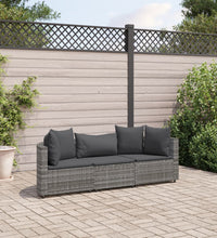 3-tlg. Garten-Sofagarnitur mit Kissen Grau Poly Rattan