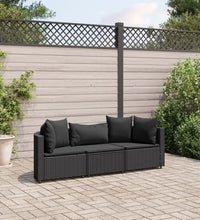 3-tlg. Garten-Sofagarnitur mit Kissen Schwarz Poly Rattan