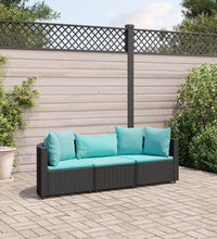 3-tlg. Garten-Sofagarnitur mit Kissen Schwarz Poly Rattan
