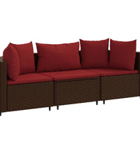 3-tlg. Garten-Sofagarnitur mit Kissen Braun Poly Rattan