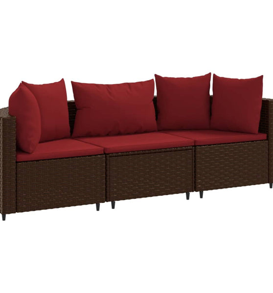 3-tlg. Garten-Sofagarnitur mit Kissen Braun Poly Rattan