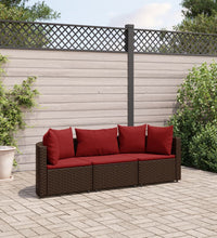 3-tlg. Garten-Sofagarnitur mit Kissen Braun Poly Rattan