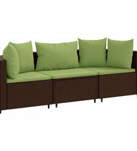 3-tlg. Garten-Sofagarnitur mit Kissen Braun Poly Rattan