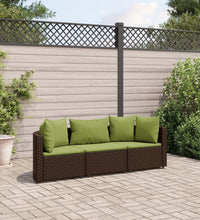3-tlg. Garten-Sofagarnitur mit Kissen Braun Poly Rattan