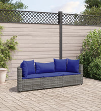 3-tlg. Garten-Sofagarnitur mit Kissen Grau Poly Rattan