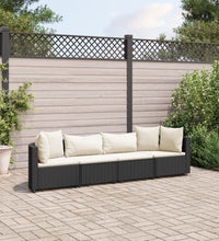 4-tlg. Garten-Sofagarnitur mit Kissen Schwarz Poly Rattan